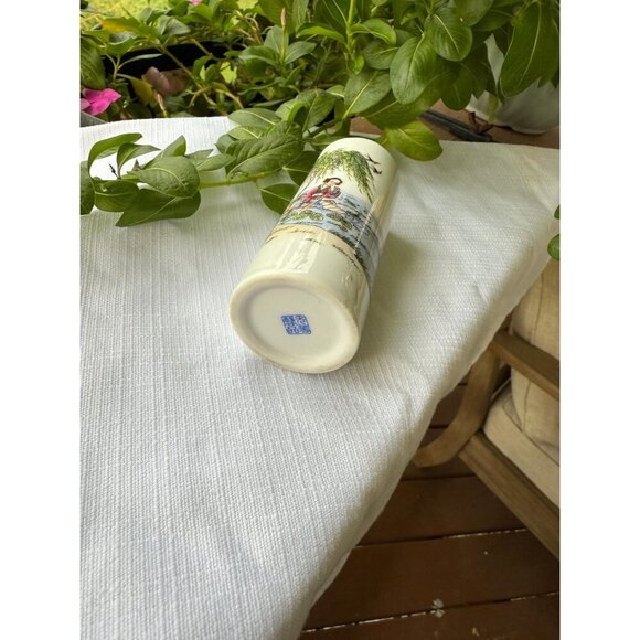 Vintage Chinese Porcelain Brush Pot | Hand-Painted Scene | Miss Poppy’s Emporium - Picture 2 of 3